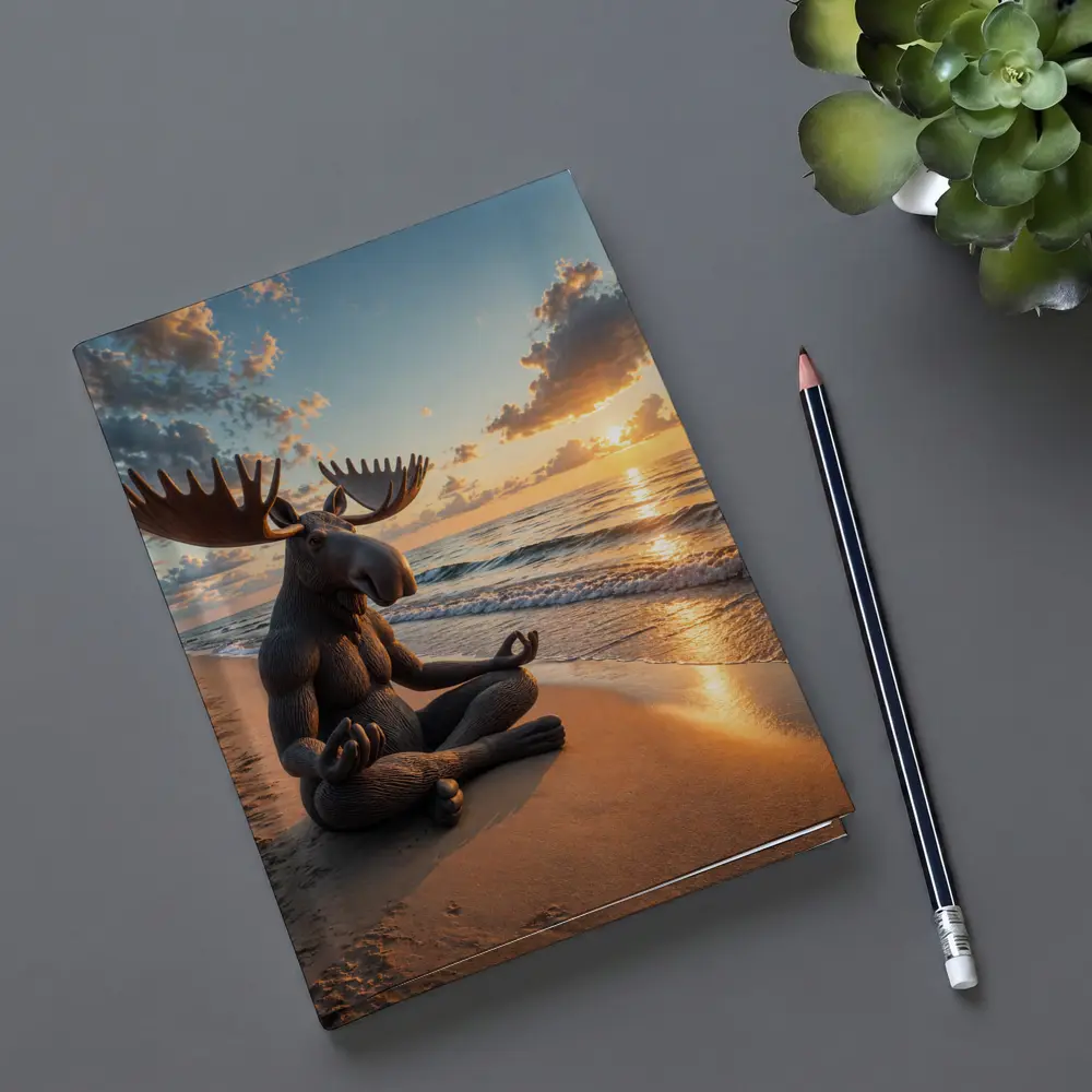Meditating Moose Sitting on Sunset Beach – Notebooks