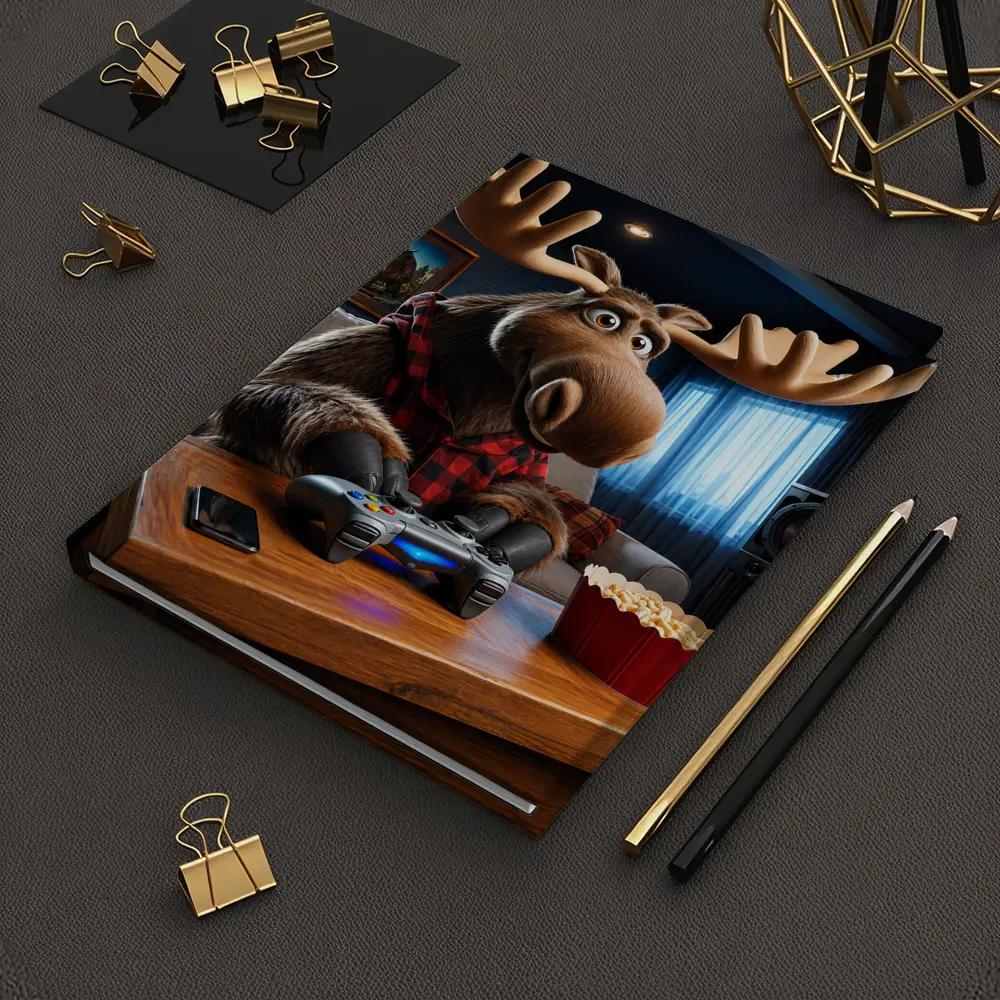 Cartoon Moose Gaming In Cozy Living Room – Notebooks