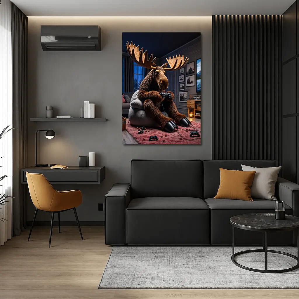 Moose Playing Video Games Living Room – Wall Art