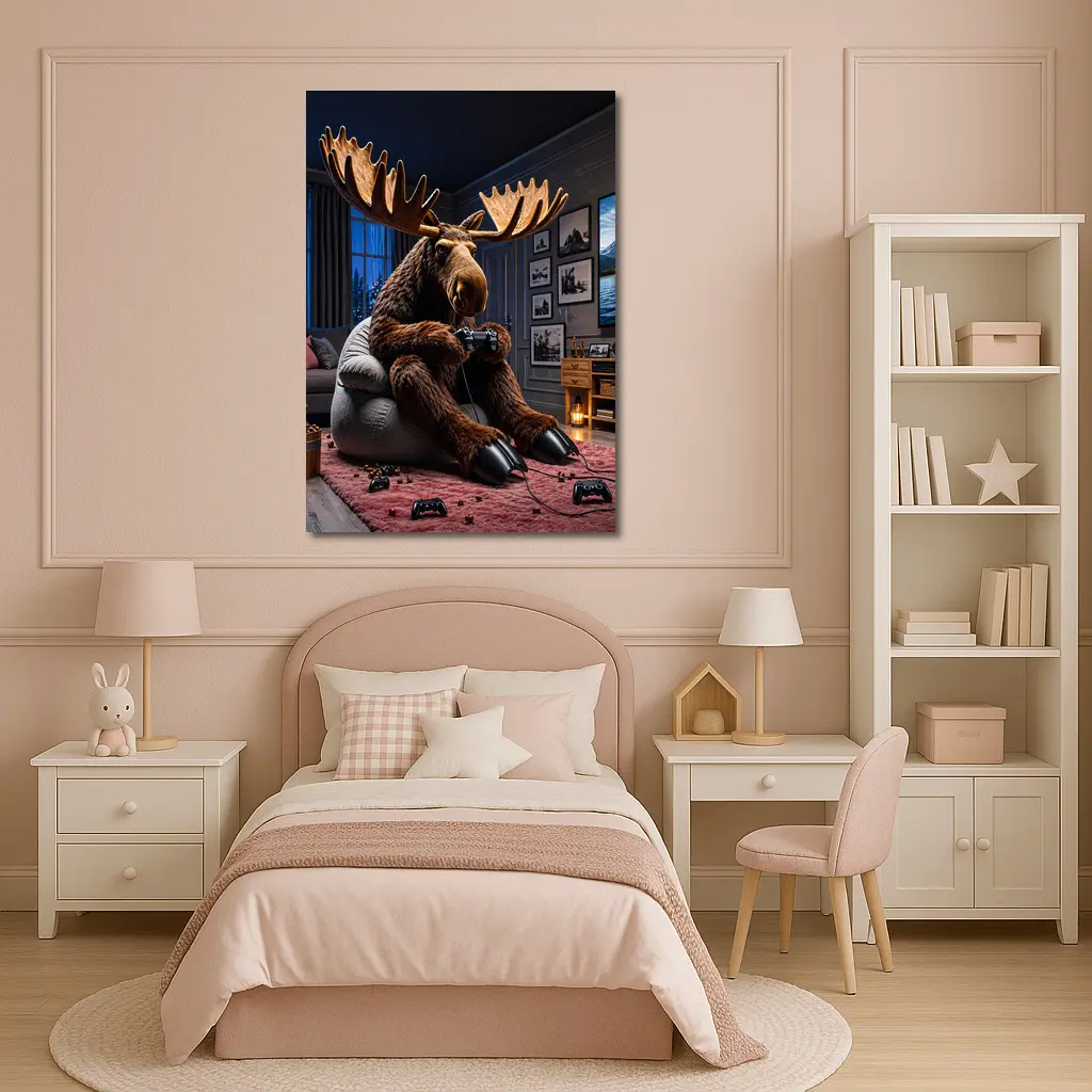 Moose Playing Video Games Living Room – Wall Art