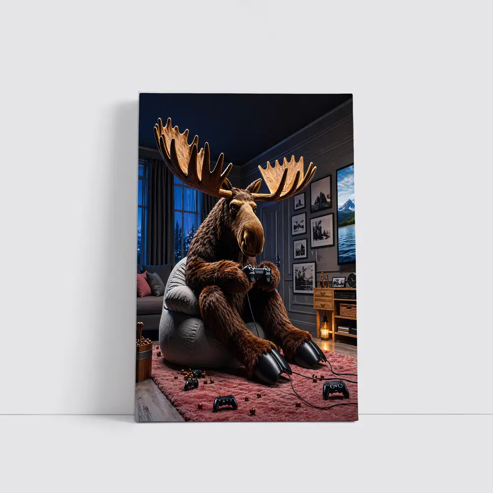 Moose Playing Video Games Living Room – Wall Art