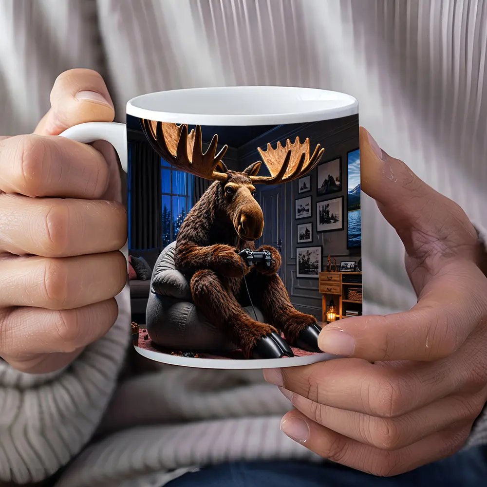 Moose Playing Video Games Living Room – Mugs