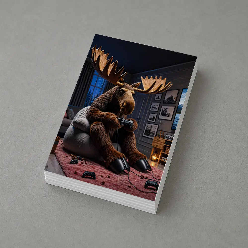 Moose Playing Video Games Living Room – Postcards
