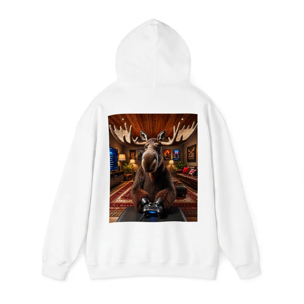 Moose Gamer Sitting In Cozy Gaming Room – Hoodies