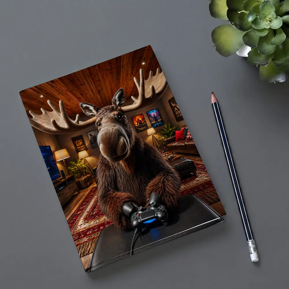 Moose Gamer Sitting In Cozy Gaming Room – Notebooks