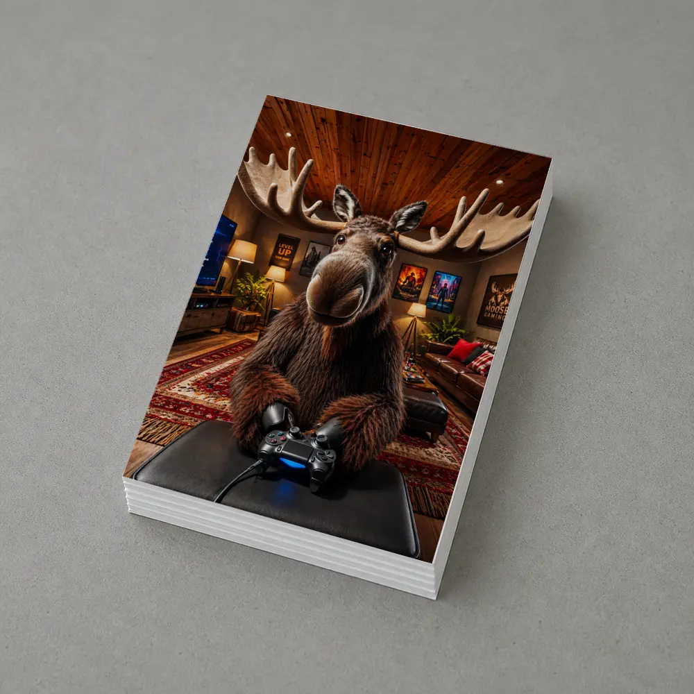 Moose Gamer Sitting In Cozy Gaming Room – Postcards