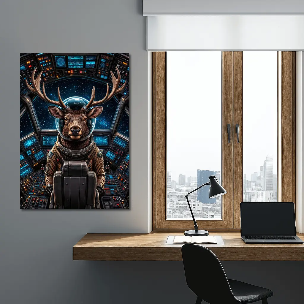 Deer Astronaut In Space Cockpit – Wall Art
