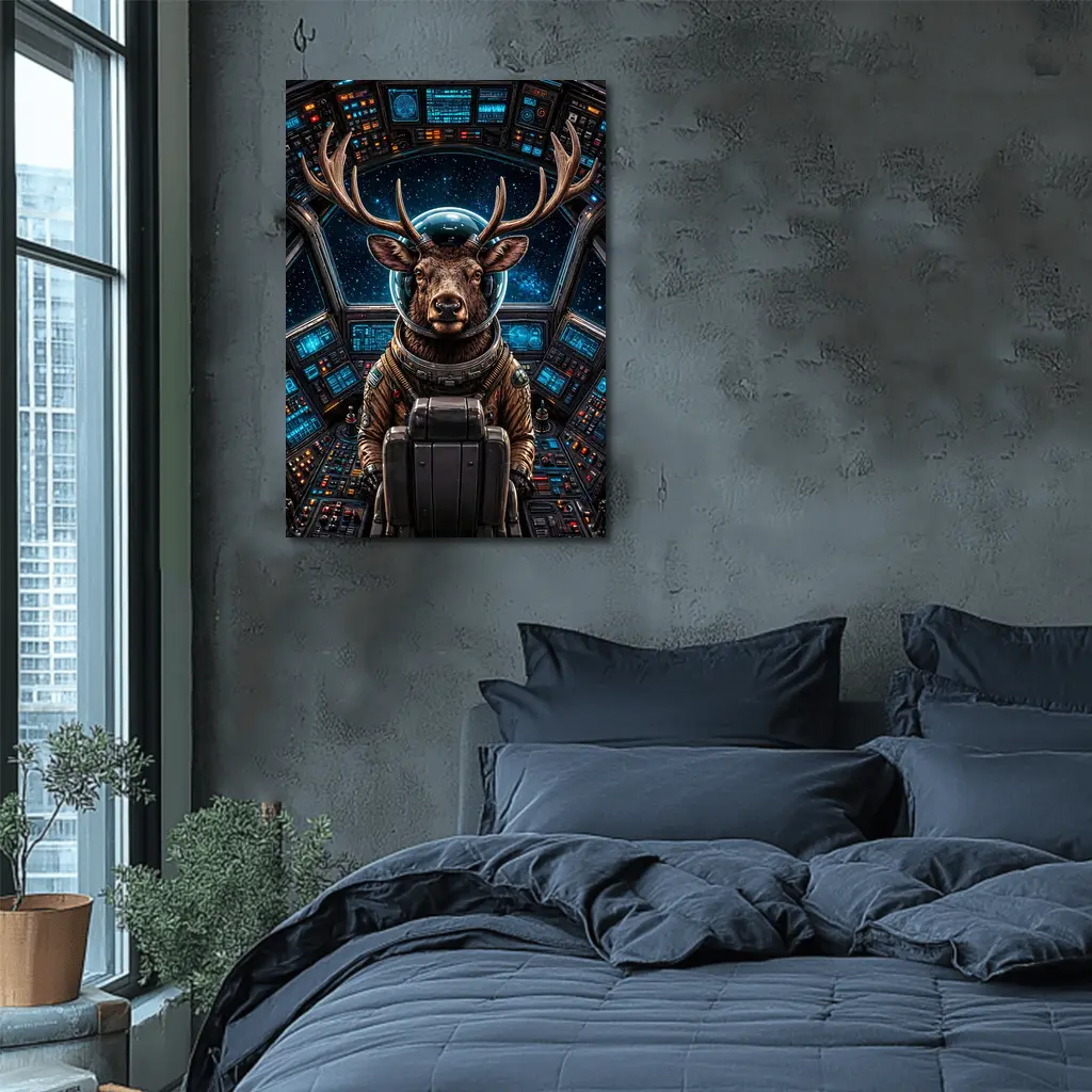 Deer Astronaut In Space Cockpit – Wall Art