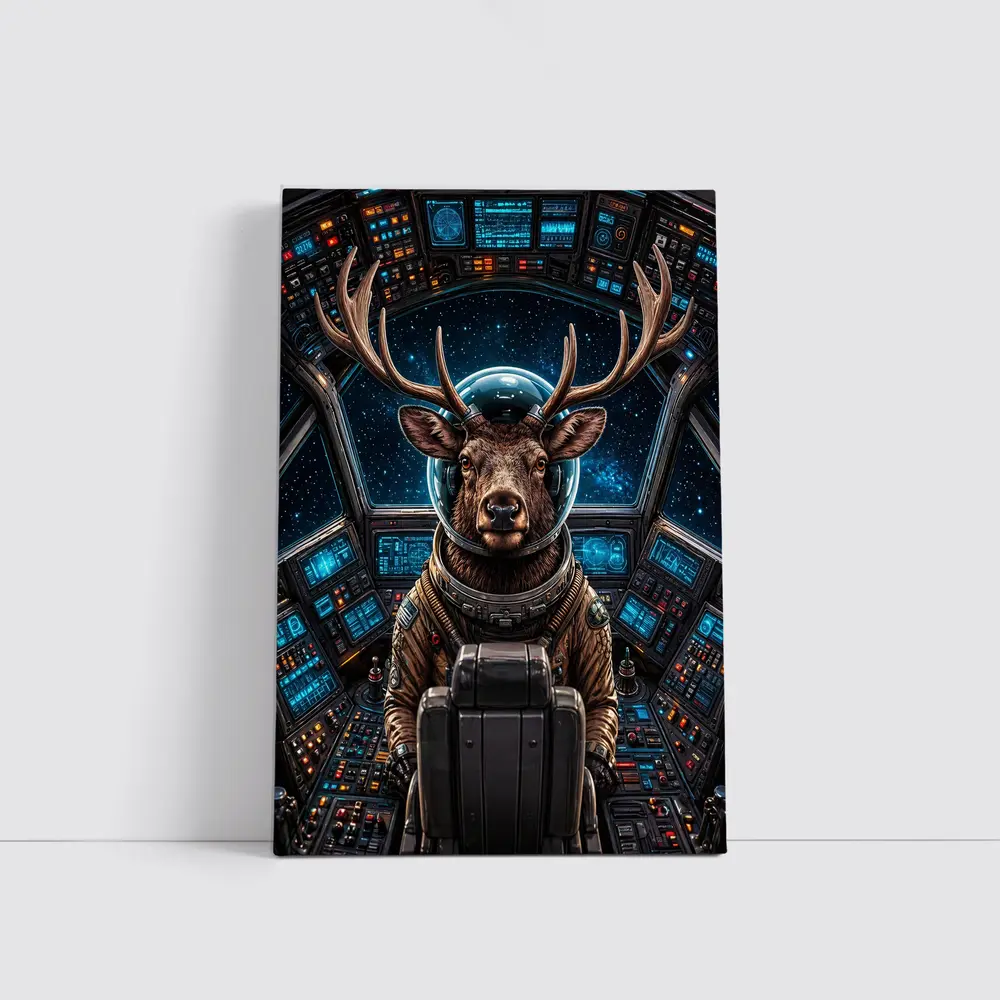 Deer Astronaut In Space Cockpit – Wall Art