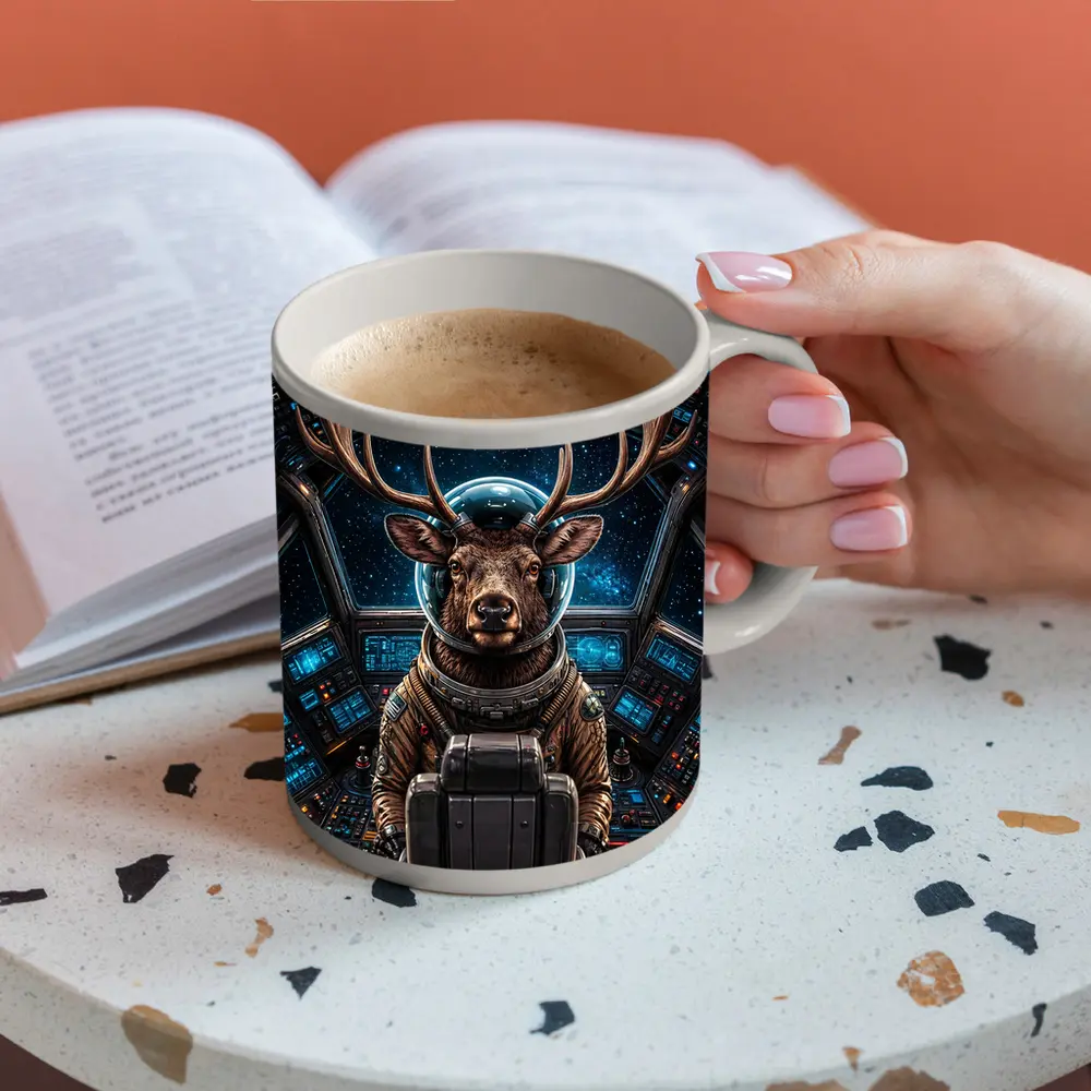 Deer Astronaut In Space Cockpit – Mugs