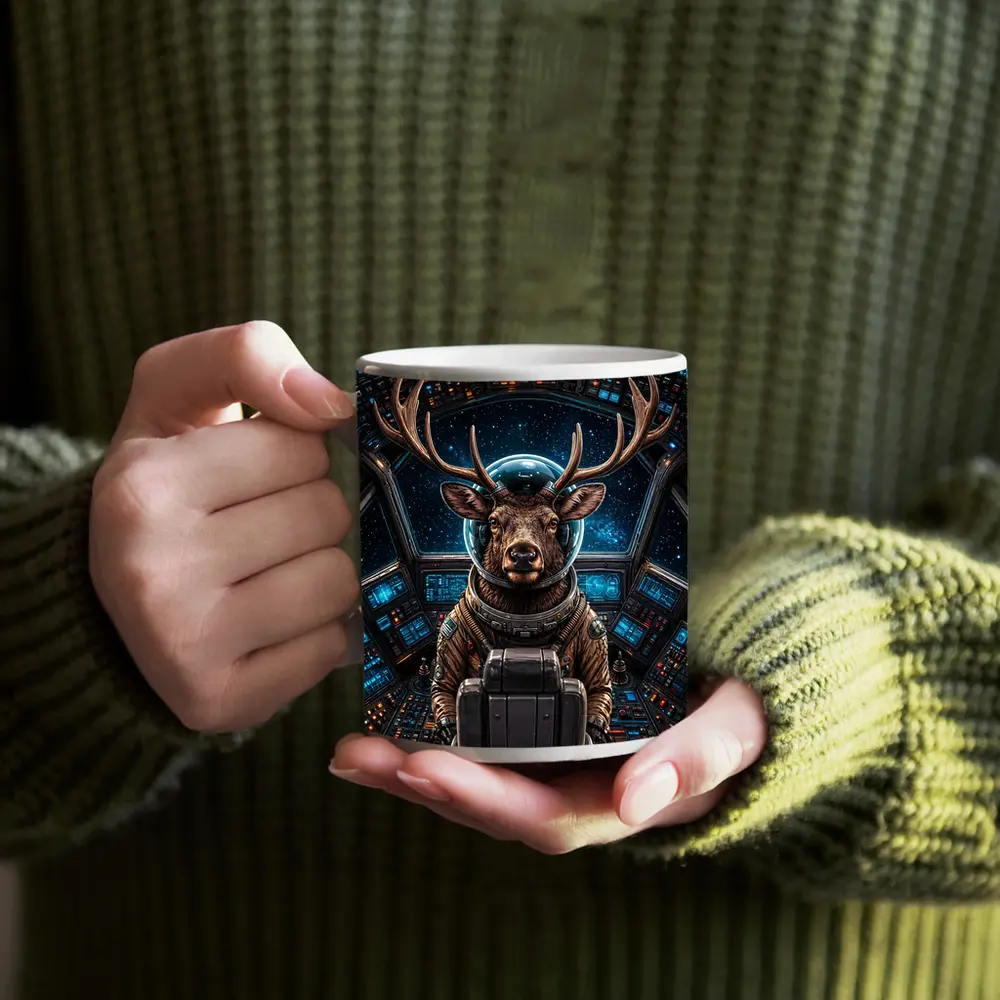 Deer Astronaut In Space Cockpit – Mugs
