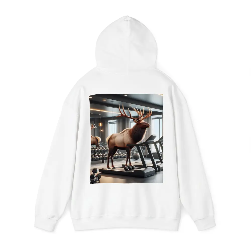 Elk Standing on Treadmill in Gym – Hoodies