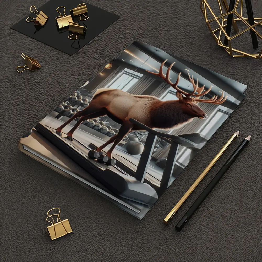 Elk Standing on Treadmill in Gym – Notebooks