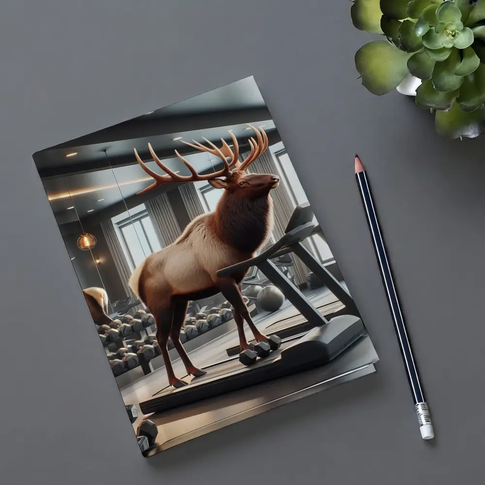 Elk Standing on Treadmill in Gym – Notebooks