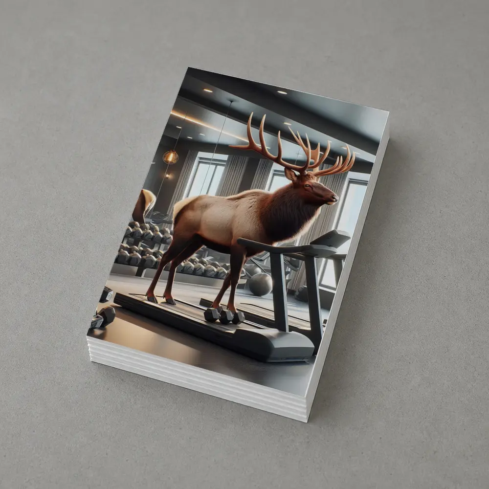 Elk Standing on Treadmill in Gym – Postcards