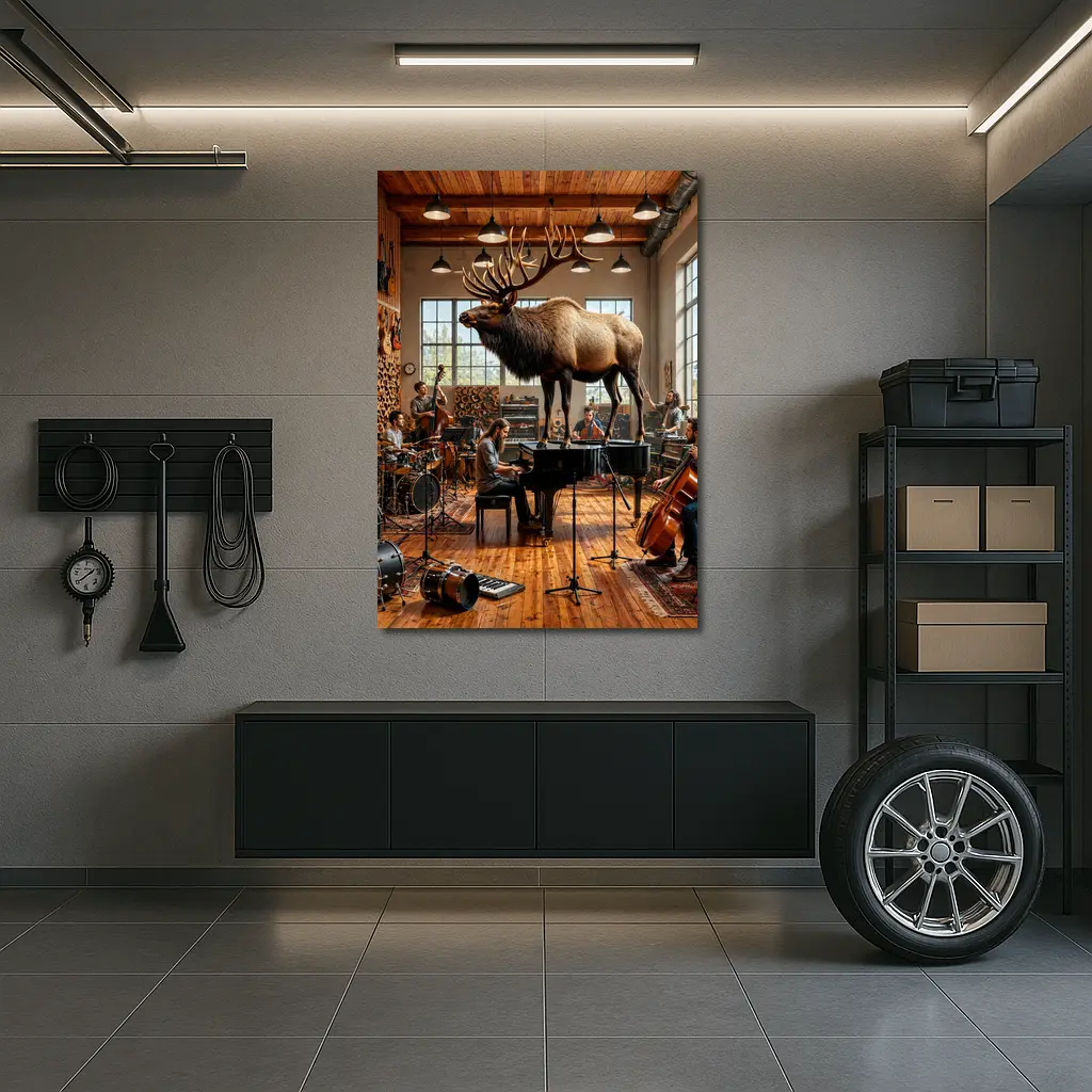 Elk In Music Studio With Band – Wall Art