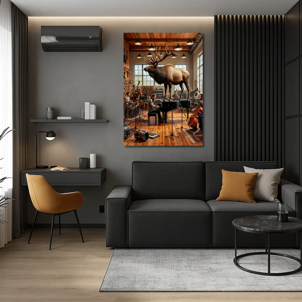 Elk In Music Studio With Band – Wall Art