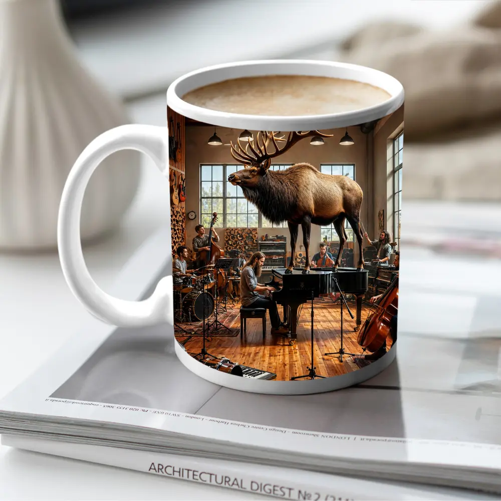 Elk In Music Studio With Band – Mugs