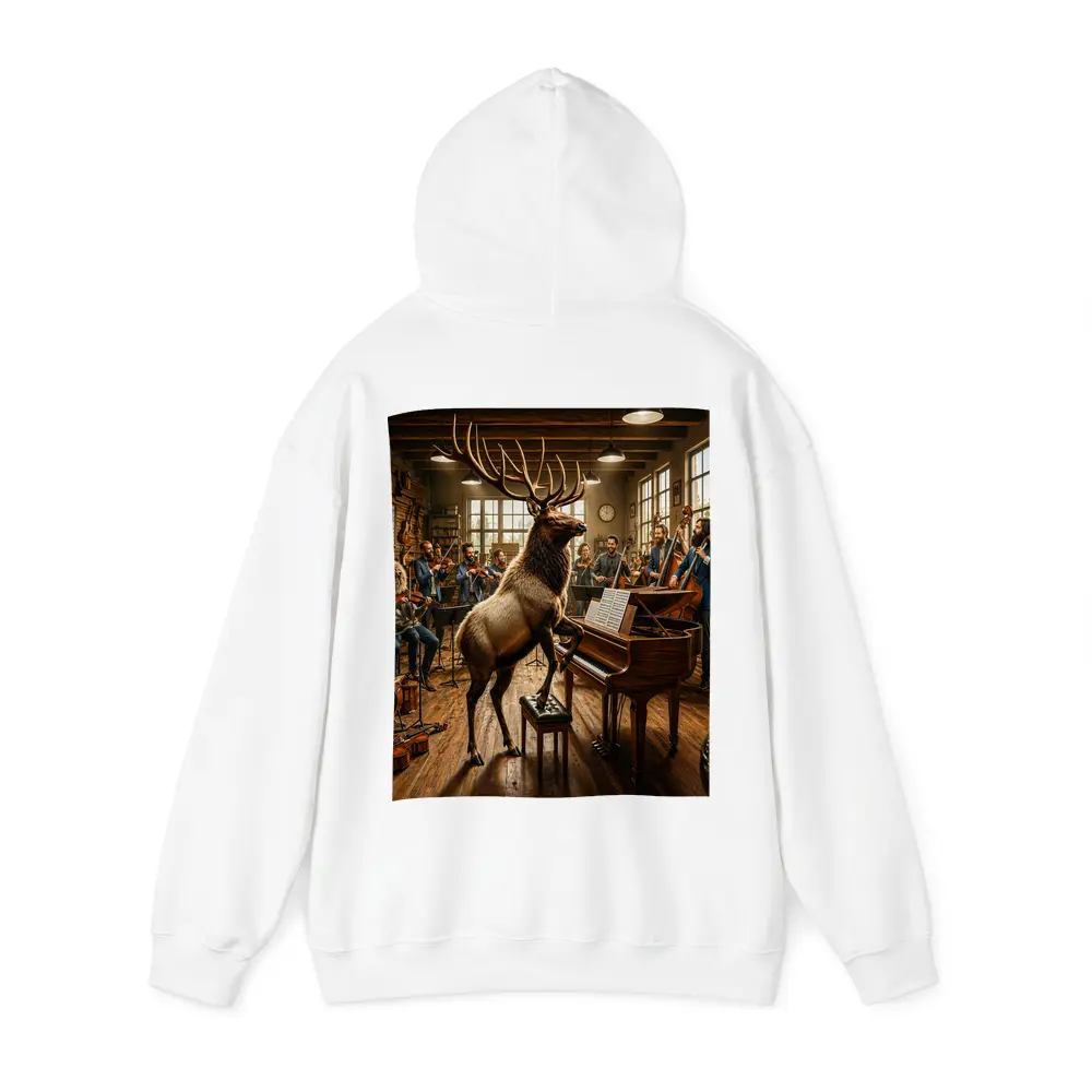 Elk Playing Piano With Orchestra Musicians – Hoodies