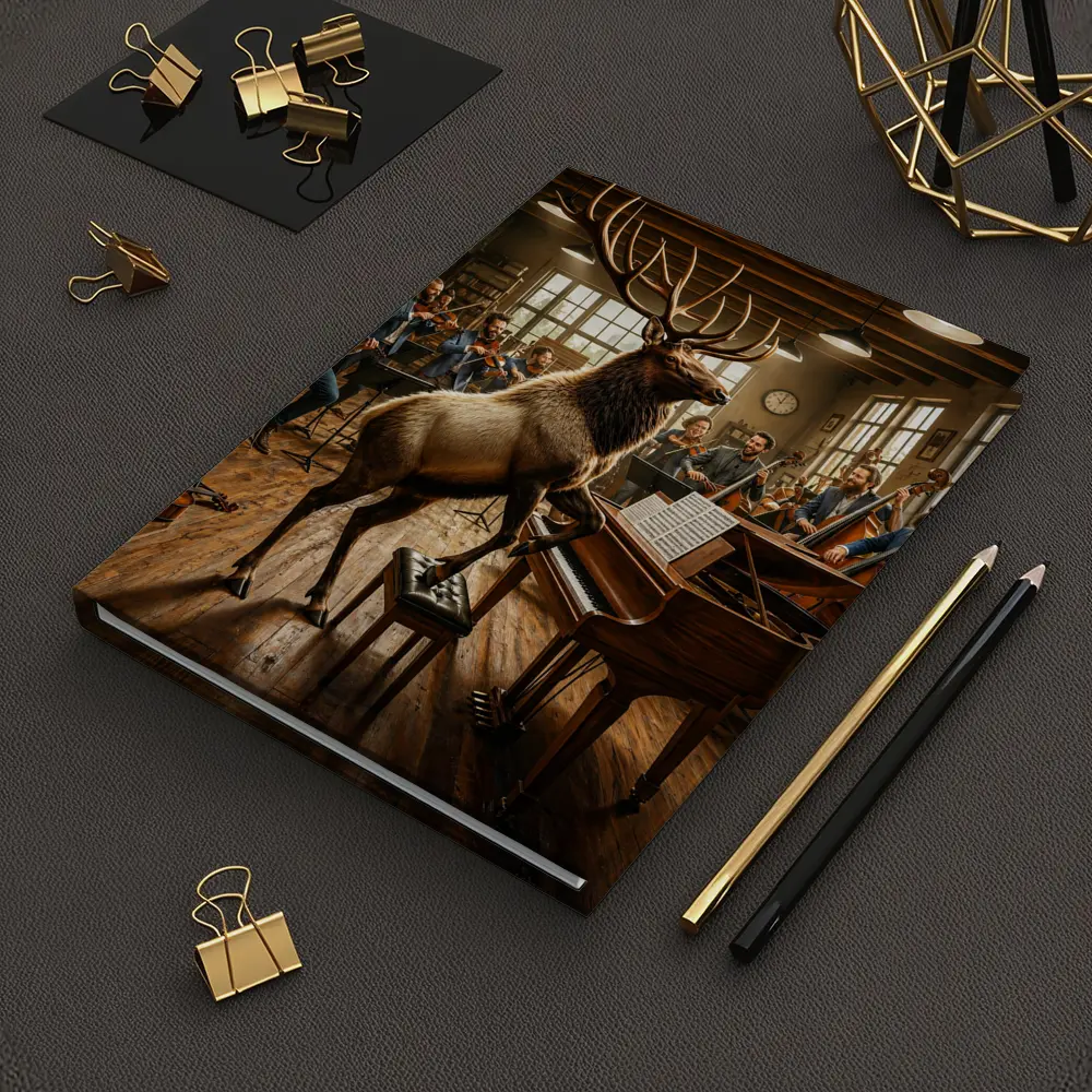Elk Playing Piano With Orchestra Musicians – Notebooks