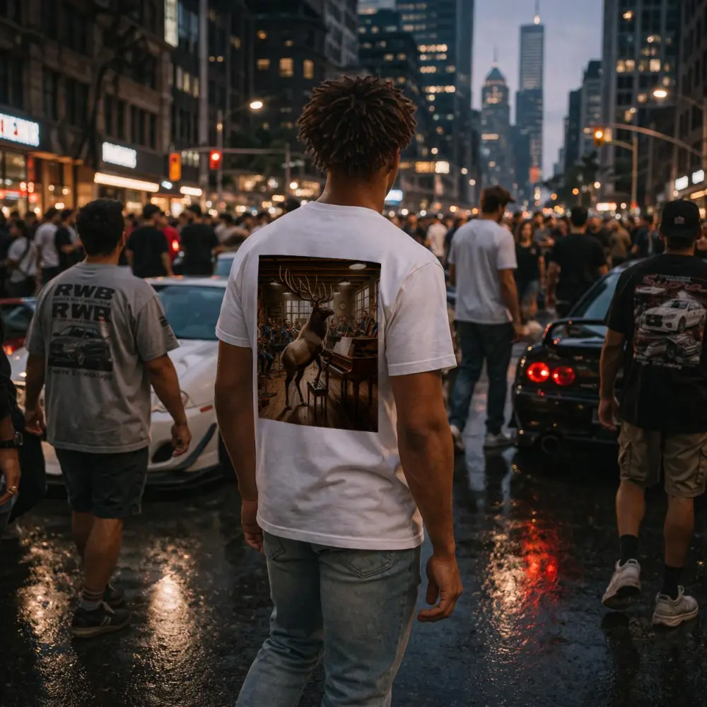 Elk Playing Piano With Orchestra Musicians – T-Shirts