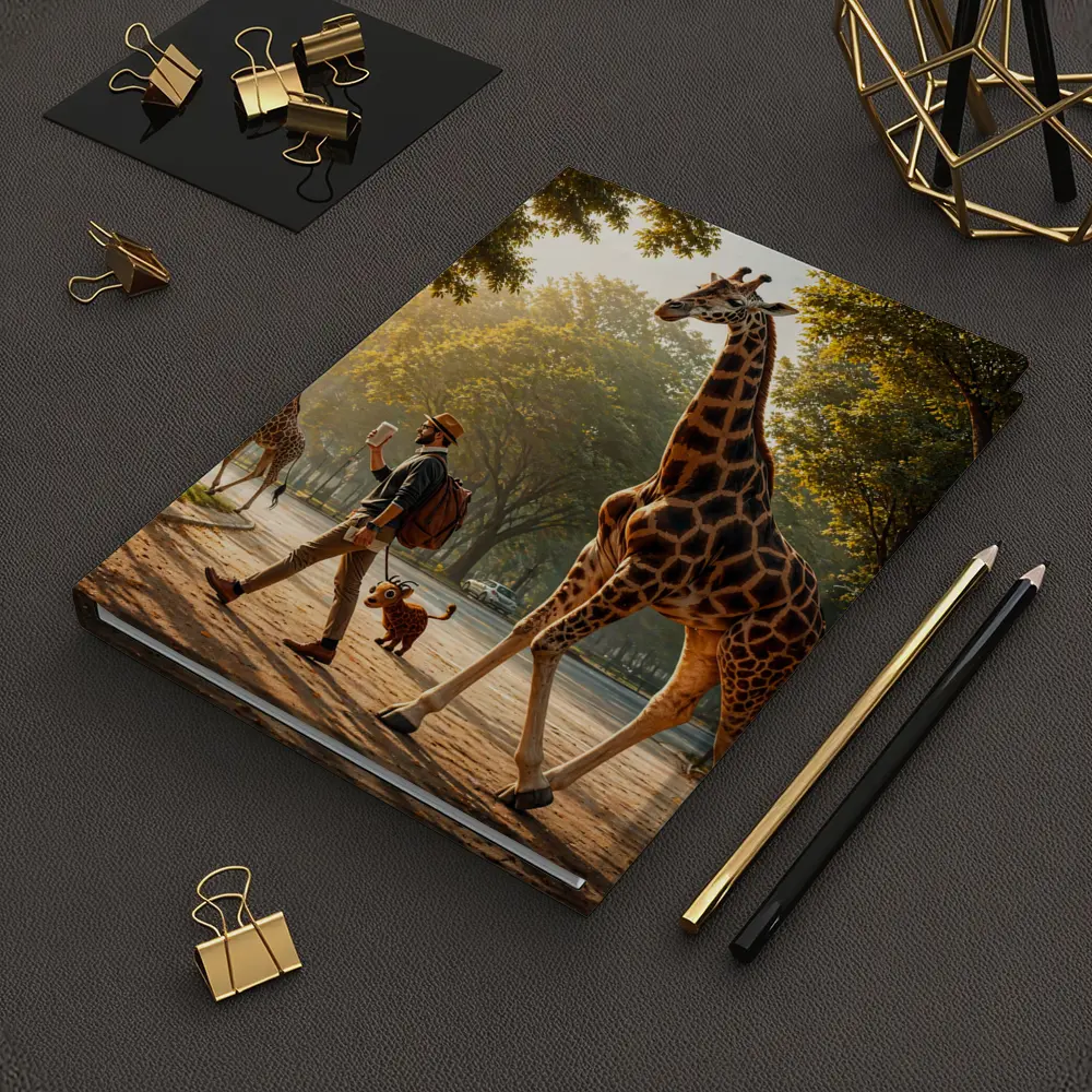 Man Walking Giraffe In Sunny Park – Notebooks