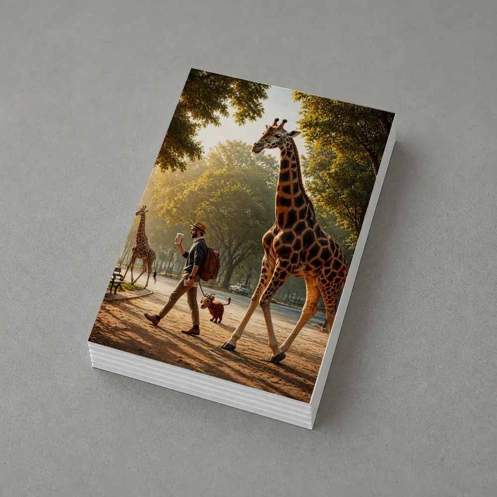 Man Walking Giraffe In Sunny Park – Postcards