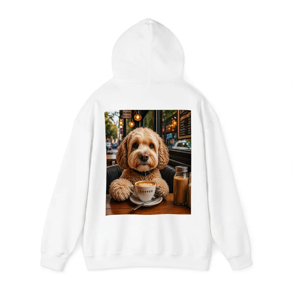 Goldendoodle Dog Sitting in Cozy Cafe – Hoodies