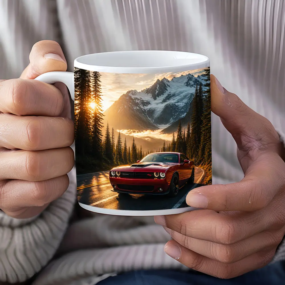 Dodge Challenger Red Mountain Road Sunset – Mugs