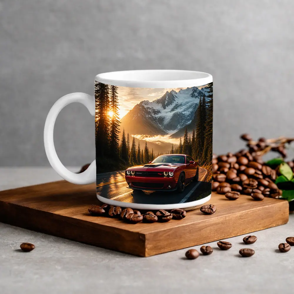 Dodge Challenger Red Mountain Road Sunset – Mugs