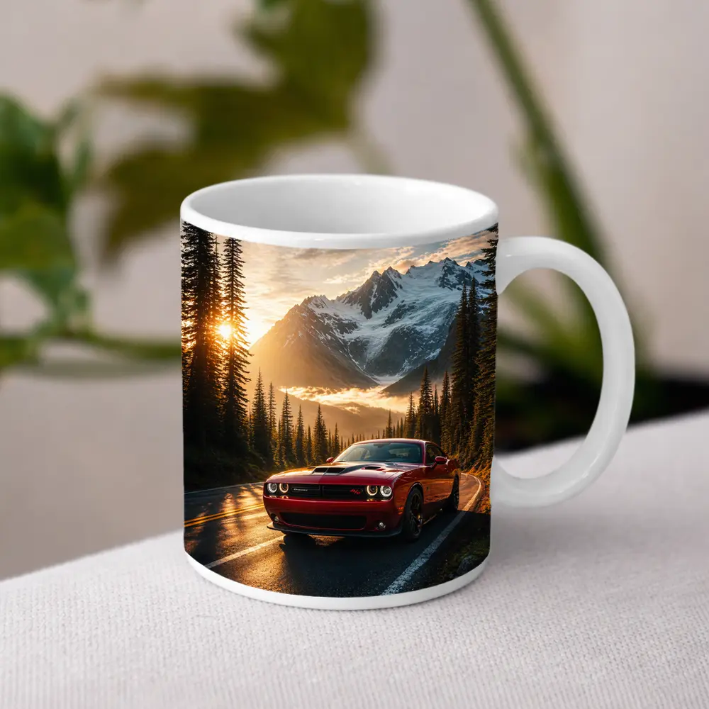 Dodge Challenger Red Mountain Road Sunset – Mugs