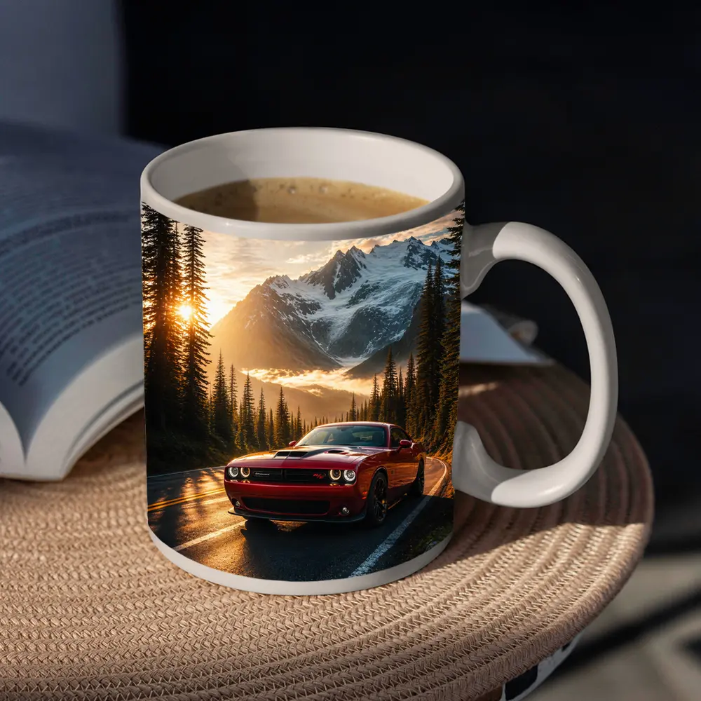 Dodge Challenger Red Mountain Road Sunset – Mugs