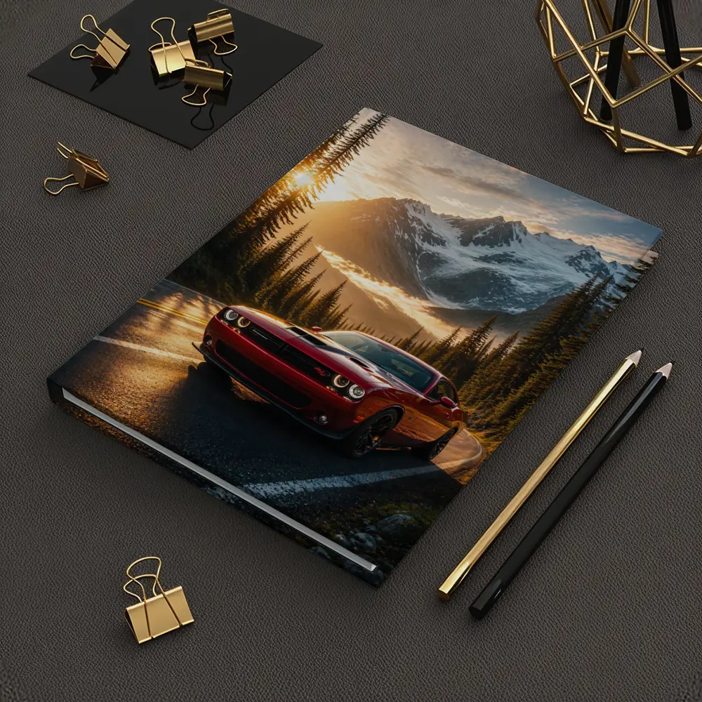 Dodge Challenger Red Mountain Road Sunset – Notebooks