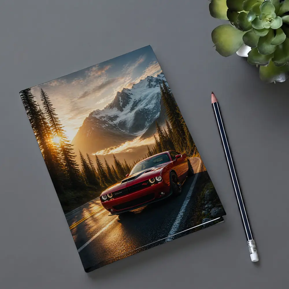 Dodge Challenger Red Mountain Road Sunset – Notebooks