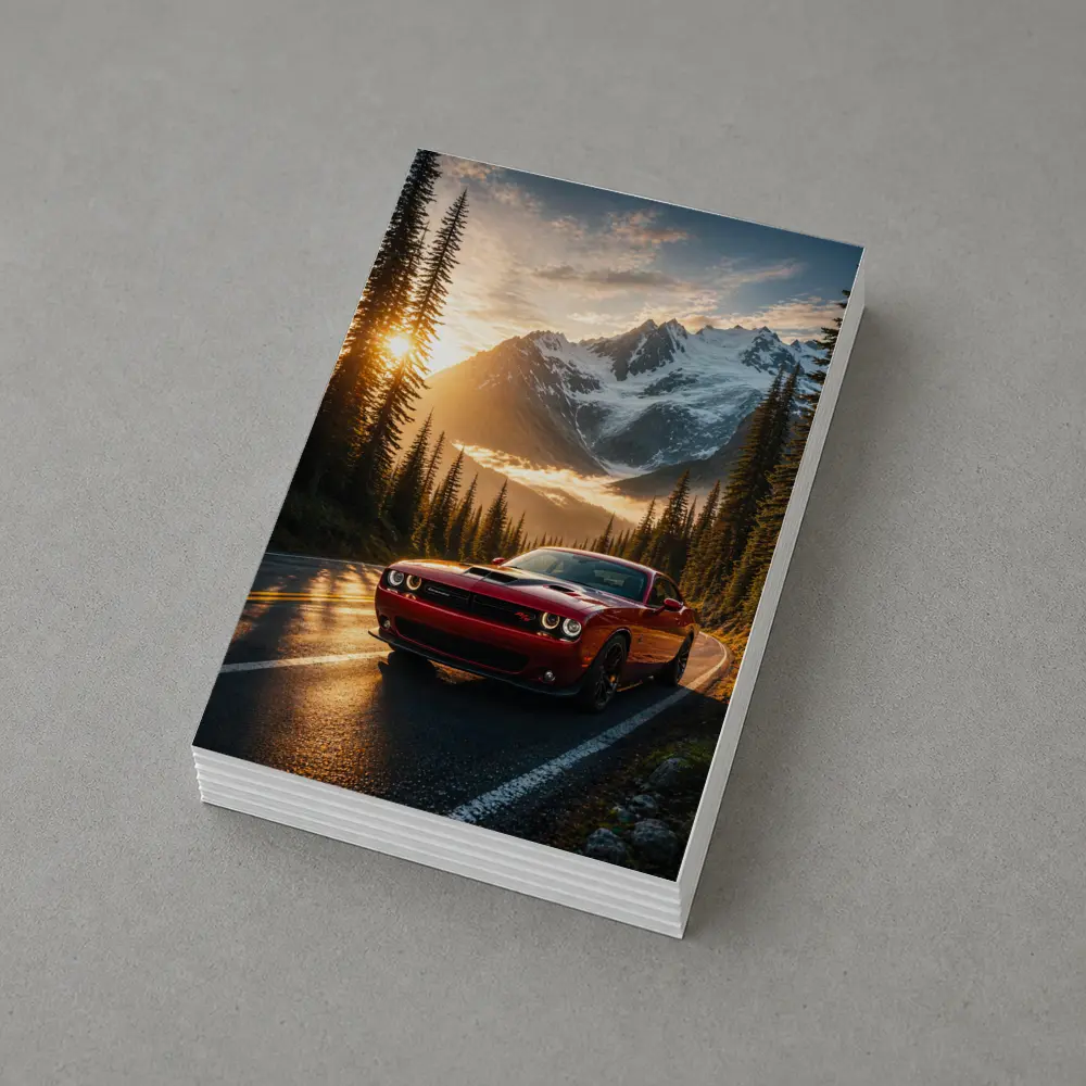 Dodge Challenger Red Mountain Road Sunset – Postcards