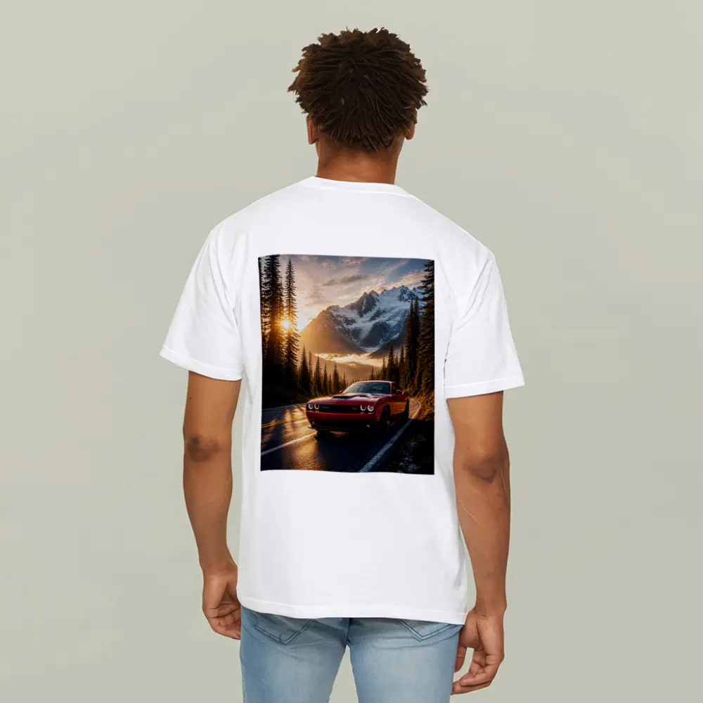 Dodge Challenger Red Mountain Road Sunset – T-Shirts