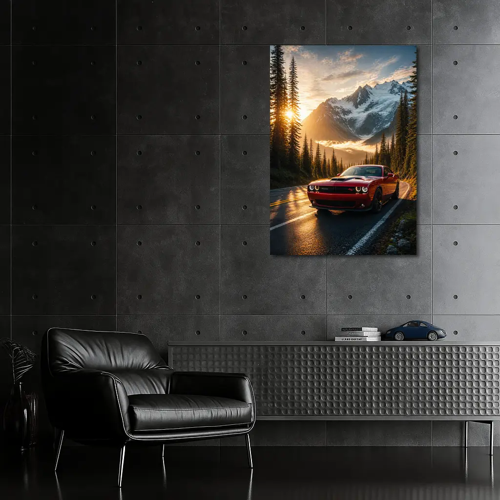 Dodge Challenger Red Mountain Road Sunset – Wall Art
