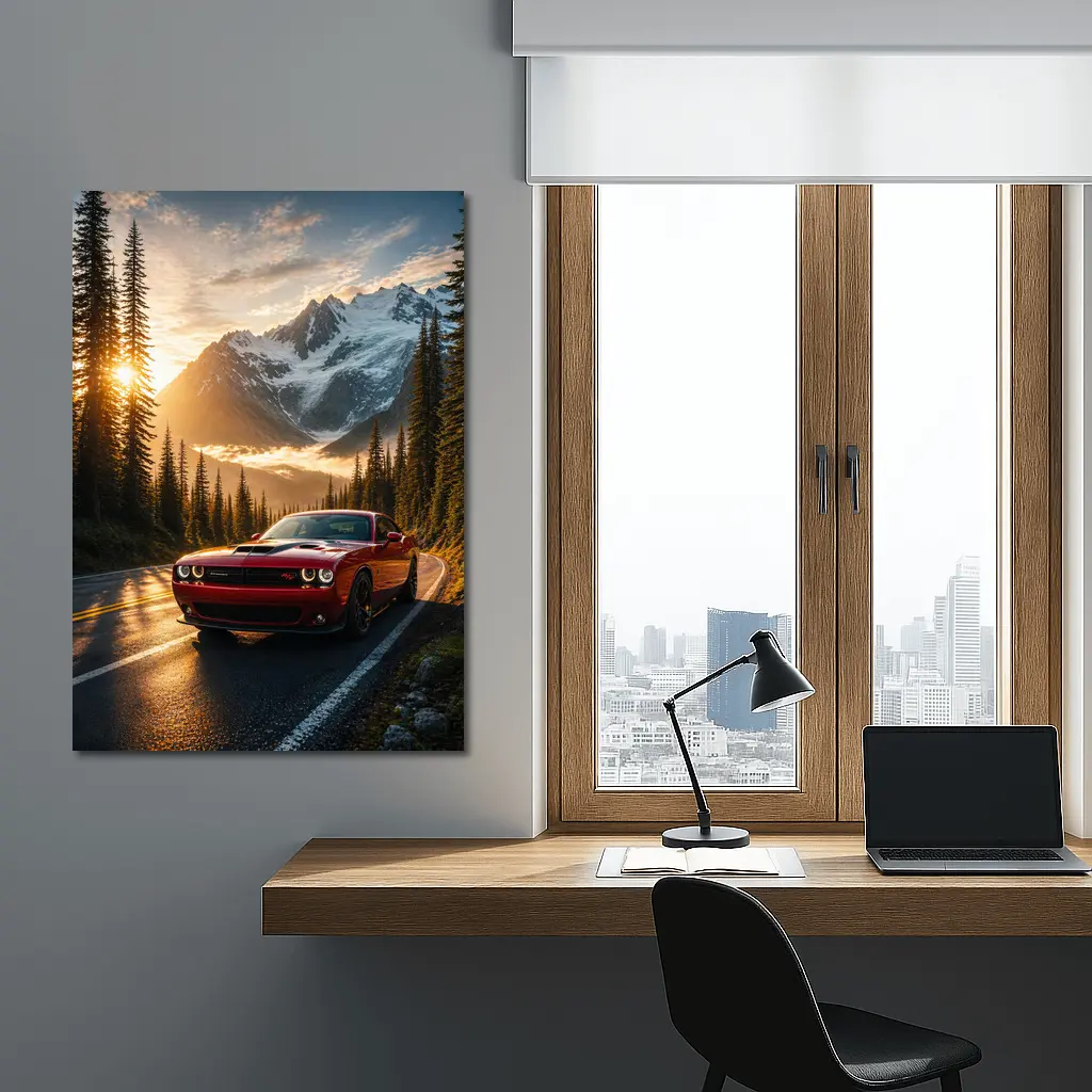 Dodge Challenger Red Mountain Road Sunset – Wall Art
