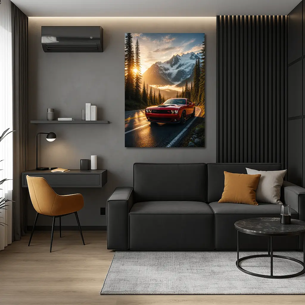 Dodge Challenger Red Mountain Road Sunset – Wall Art