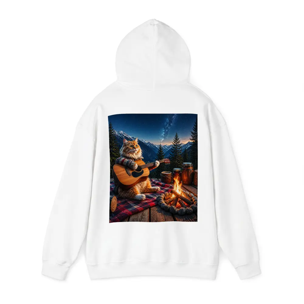 Cat Playing Guitar By Mountain Campfire – Hoodies