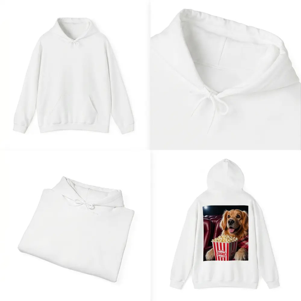 Golden Retriever Dog at Cinema with Popcorn – Hoodies