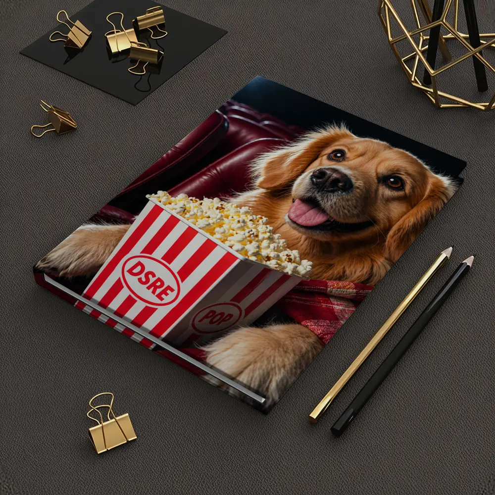 Golden Retriever Dog at Cinema with Popcorn – Notebooks