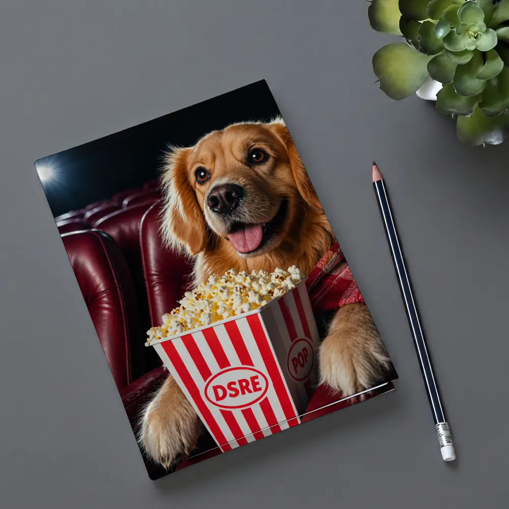 Golden Retriever Dog at Cinema with Popcorn – Notebooks