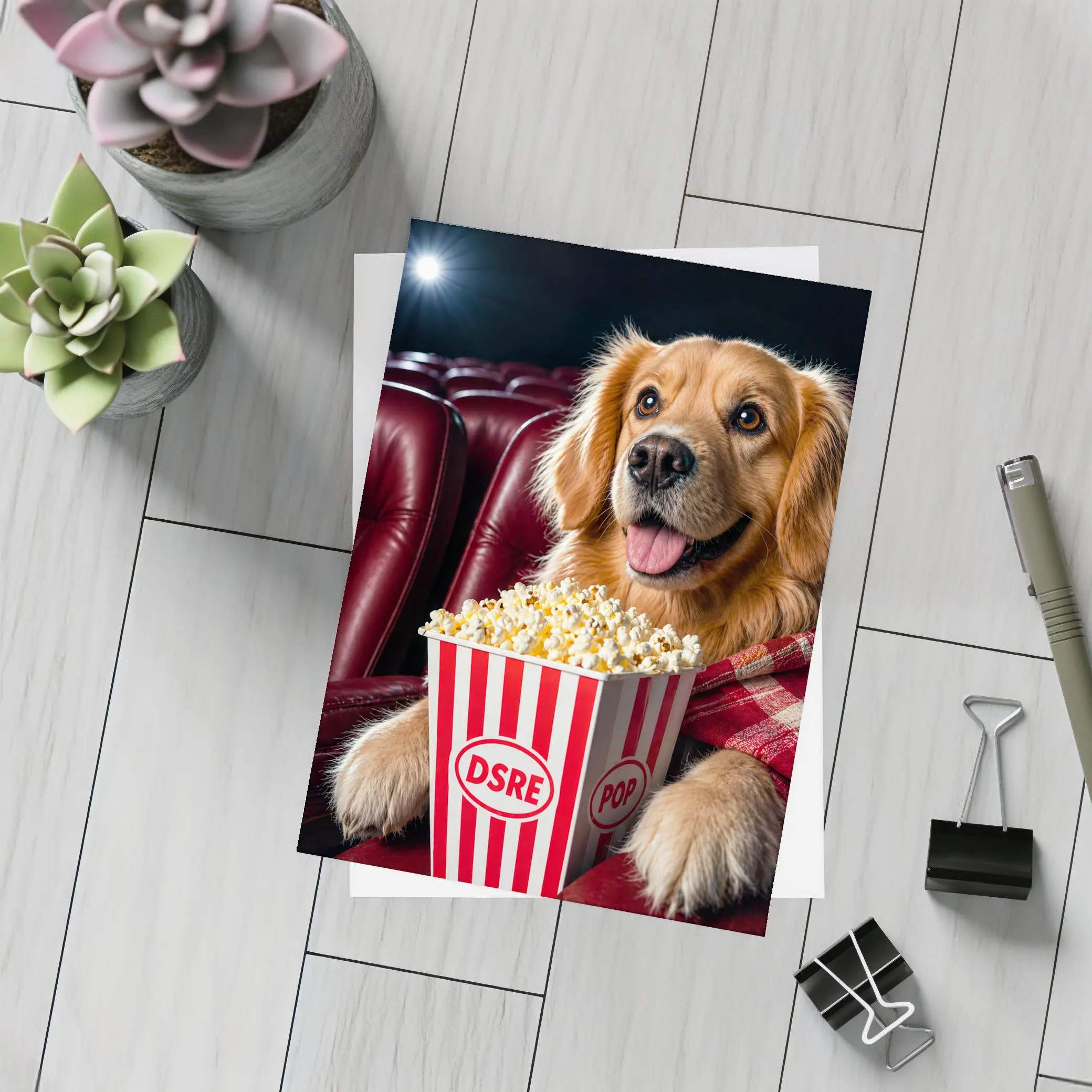 Golden Retriever Dog at Cinema with Popcorn – Postcards