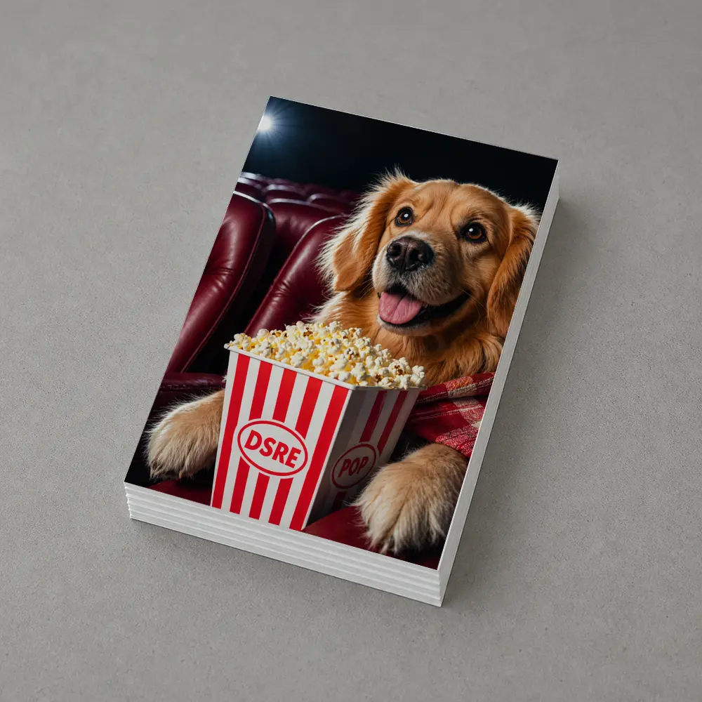Golden Retriever Dog at Cinema with Popcorn – Postcards