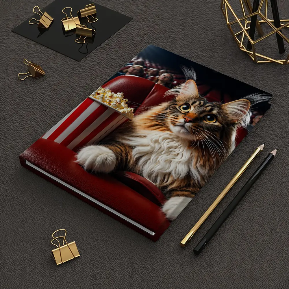 Maine Coon Cat At Cinema With Popcorn – Notebooks