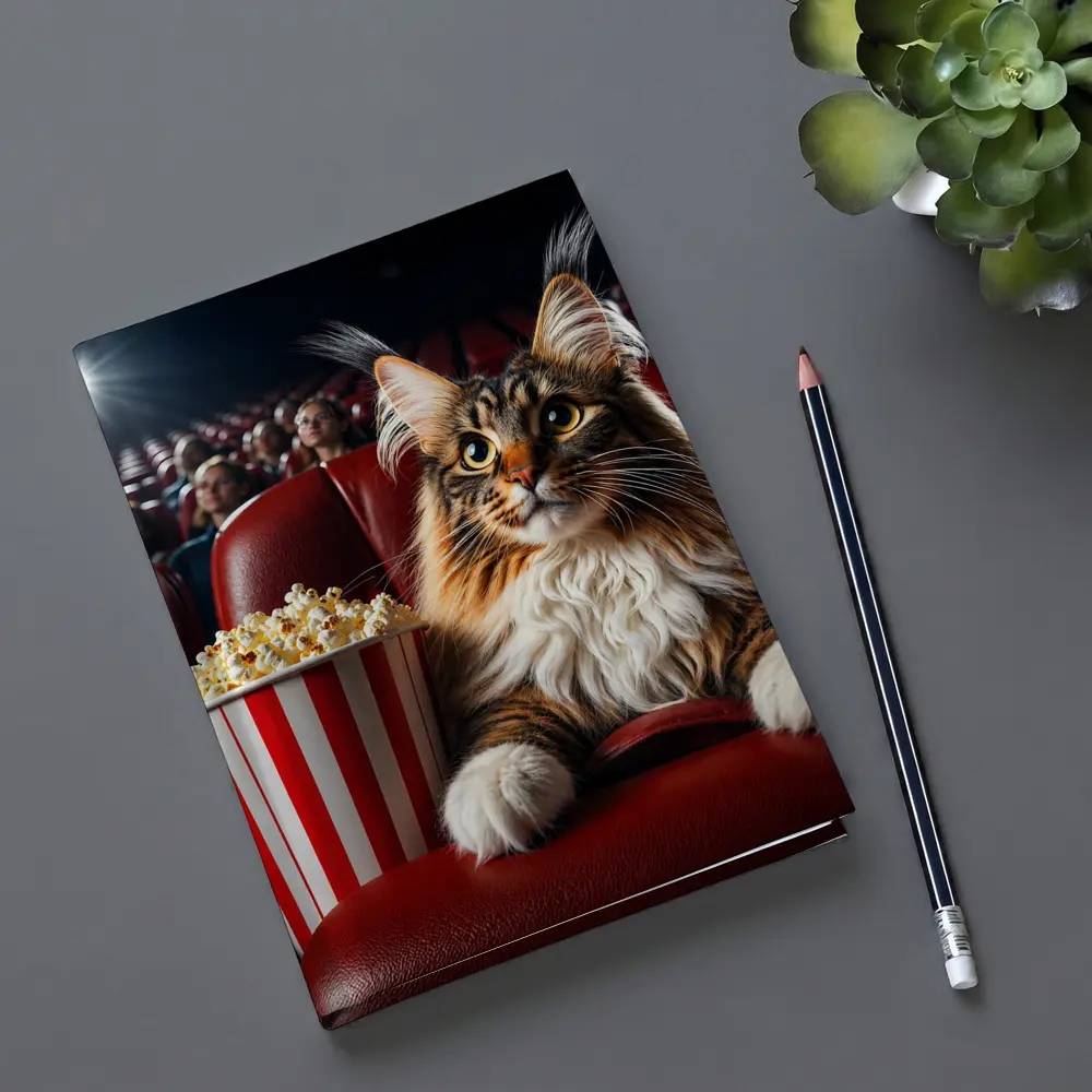 Maine Coon Cat At Cinema With Popcorn – Notebooks