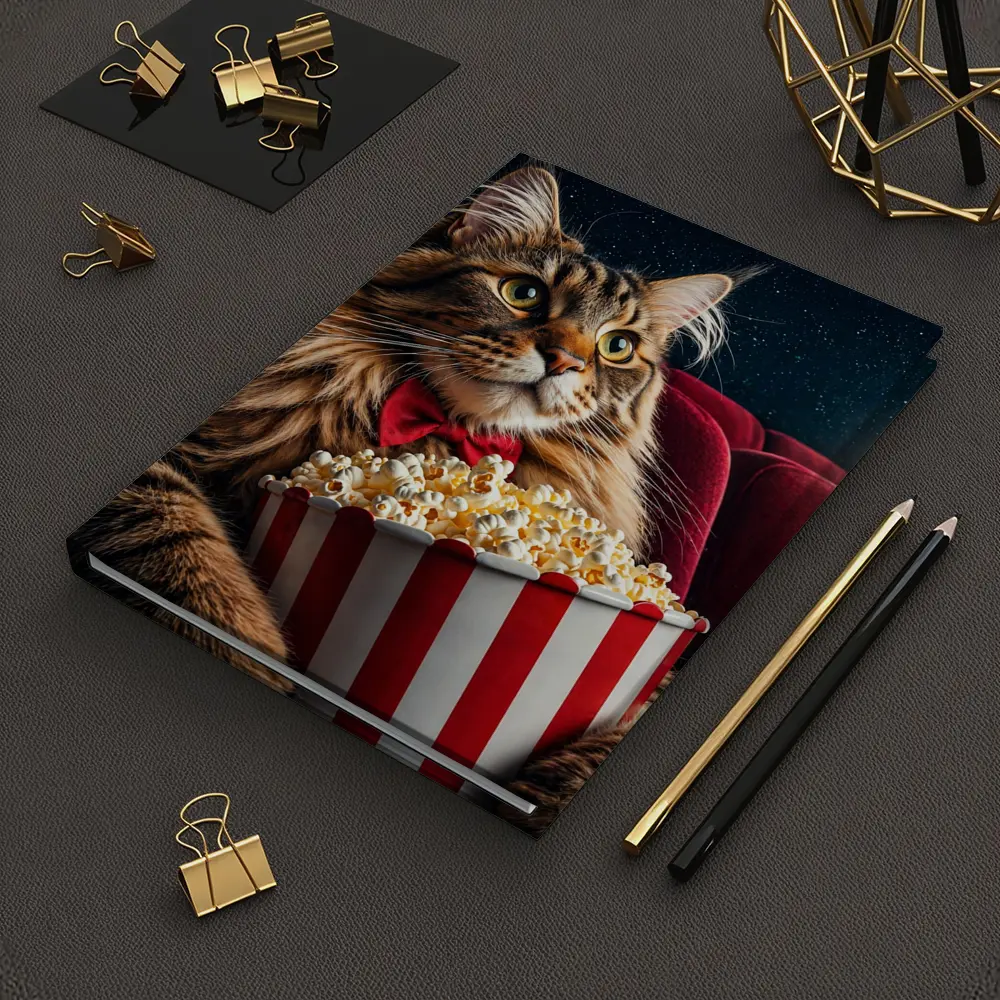Maine Coon Cat Watching Movie With Popcorn – Notebooks