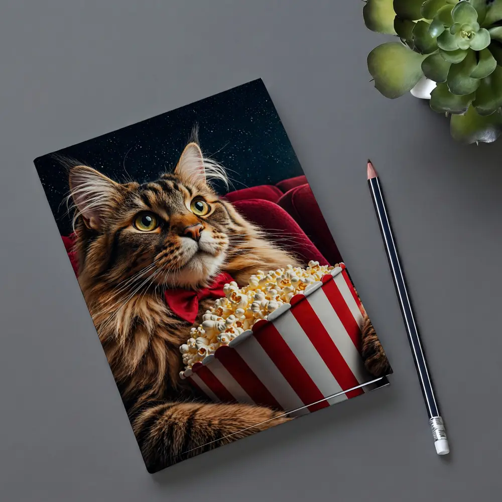 Maine Coon Cat Watching Movie With Popcorn – Notebooks