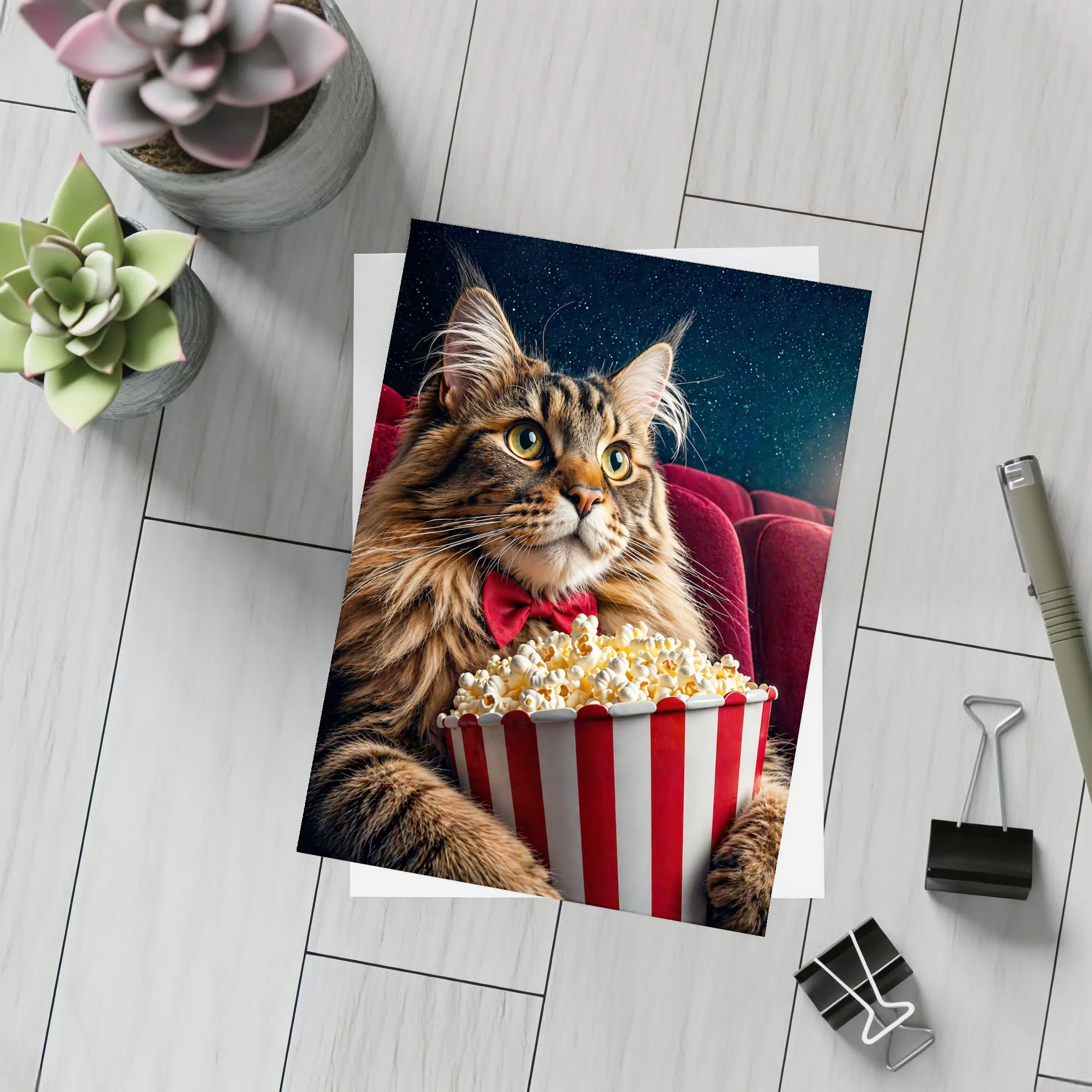 Maine Coon Cat Watching Movie With Popcorn – Postcards
